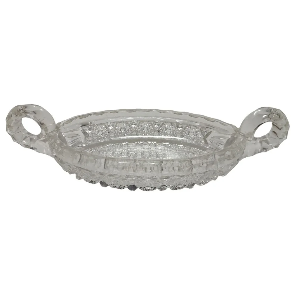Antique Imperial Glass‎ Bowl 495 Hobstar Band with Cane Dish 1914 Double Handles